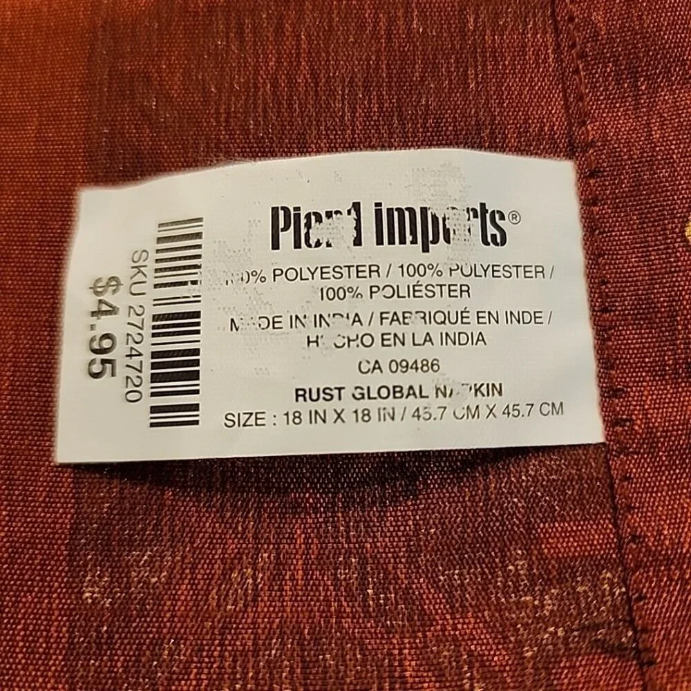 New Pier 1 Cloth Napkins Set Of 4 Gold Rust Global 17x17